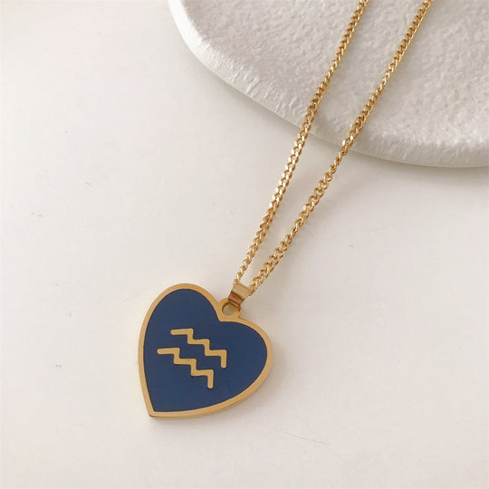 Fantasy Star Twelve Constellation Heart Necklace Titanium Steel
