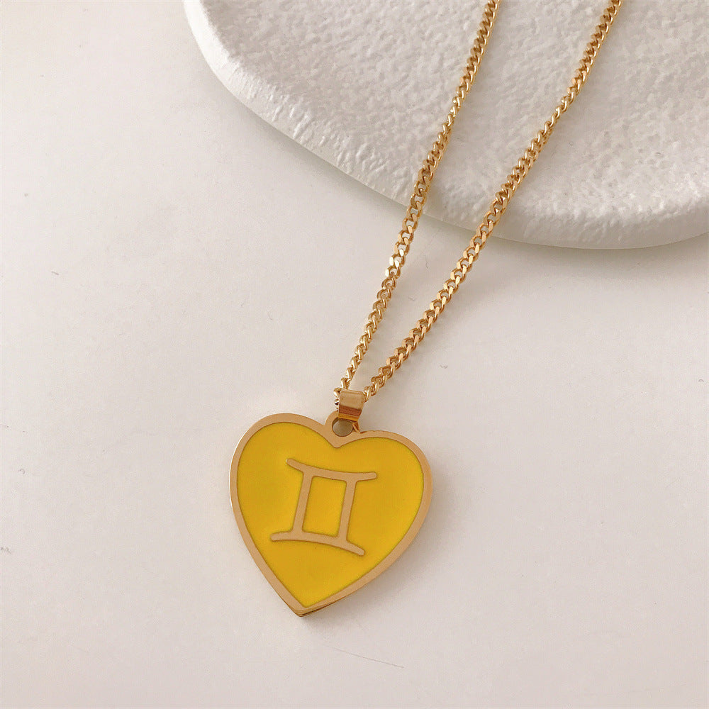 Fantasy Star Twelve Constellation Heart Necklace Titanium Steel