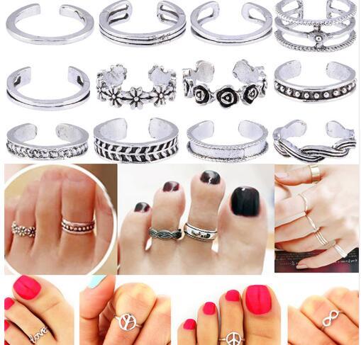 Women Lady Unique Adjustable Opening Finger Ring Retro Carved Toe Ring Foot Beach Foot Jewelry