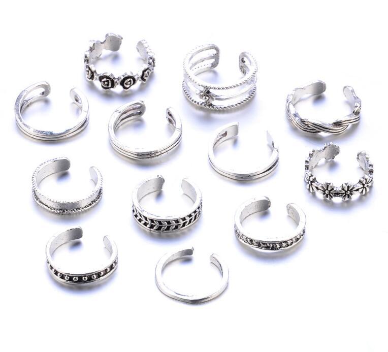 Women Lady Unique Adjustable Opening Finger Ring Retro Carved Toe Ring Foot Beach Foot Jewelry
