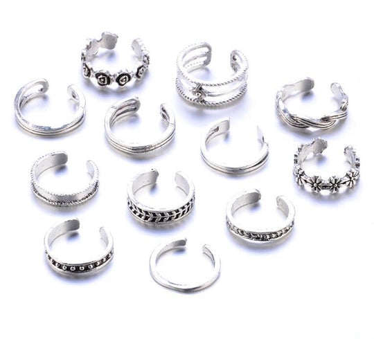 Women Lady Unique Adjustable Opening Finger Ring Retro Carved Toe Ring Foot Beach Foot Jewelry