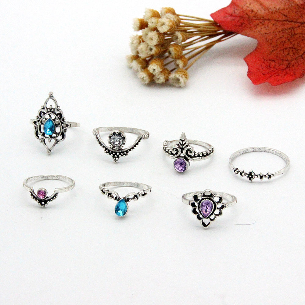 Retro Hollow Carved Purple Diamond Blue Diamond Water Drop Exaggerated Pattern