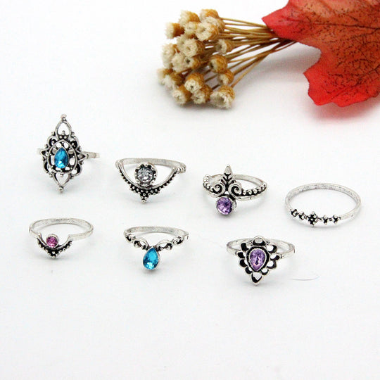 Retro Hollow Carved Purple Diamond Blue Diamond Water Drop Exaggerated Pattern