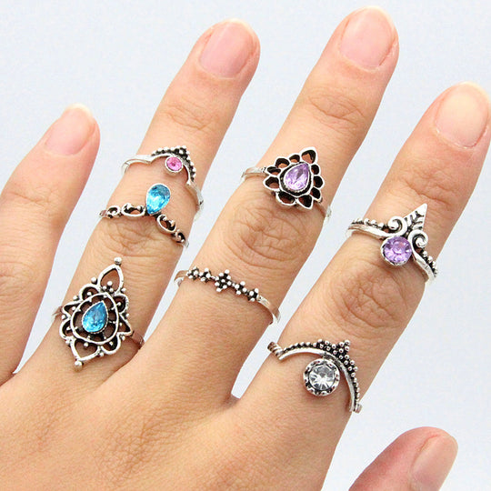 Retro Hollow Carved Purple Diamond Blue Diamond Water Drop Exaggerated Pattern