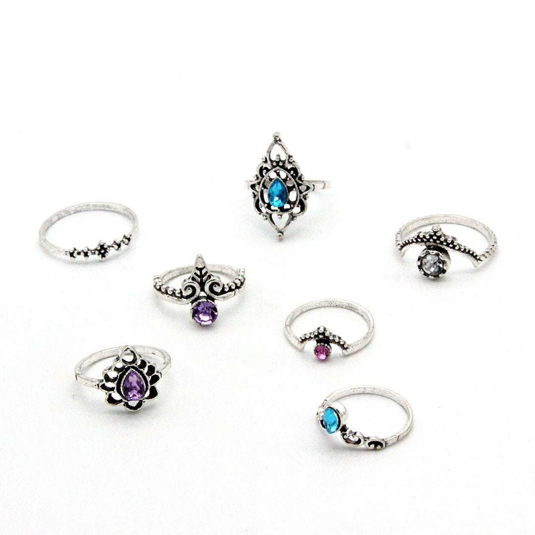 Retro Hollow Carved Purple Diamond Blue Diamond Water Drop Exaggerated Pattern