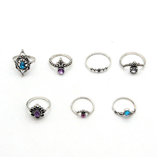 Retro Hollow Carved Purple Diamond Blue Diamond Water Drop Exaggerated Pattern