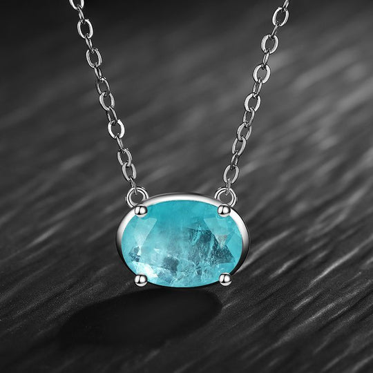 Vintage Clavicle Chain Inlaid With Paraiba Egg Shape
