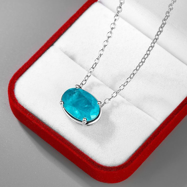 Vintage Clavicle Chain Inlaid With Paraiba Egg Shape