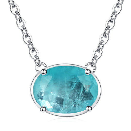Vintage Clavicle Chain Inlaid With Paraiba Egg Shape