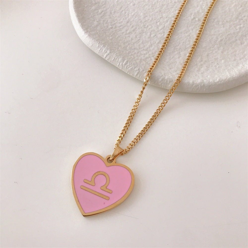Fantasy Star Twelve Constellation Heart Necklace Titanium Steel