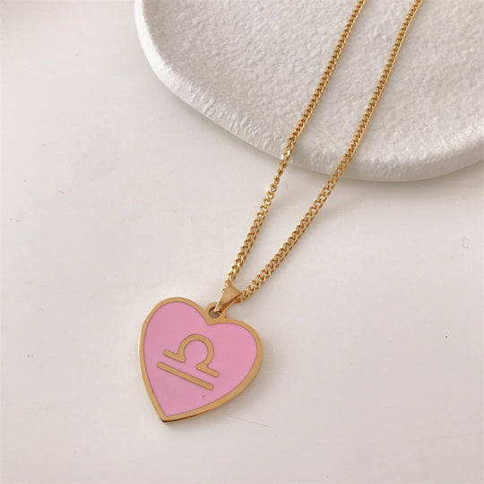 Fantasy Star Twelve Constellation Heart Necklace Titanium Steel