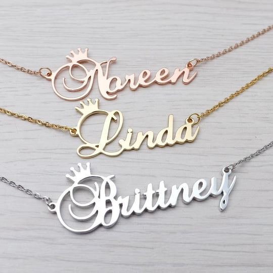 Stainless steel name letter custom crown necklace metal jewelry