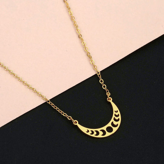 Stainless Steel Sun Moon Necklace Moon Phase Pendant