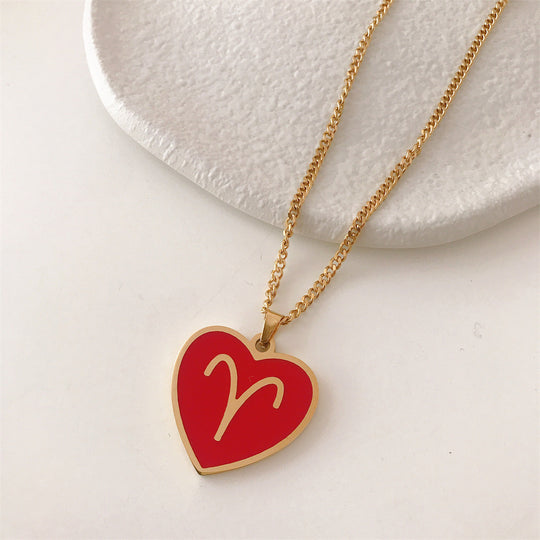 Fantasy Star Twelve Constellation Heart Necklace Titanium Steel