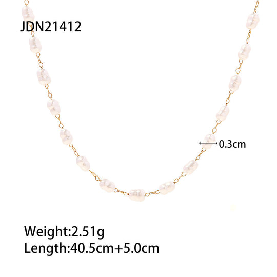 Necklace 18K Gold-plated Stainless Steel Pearl