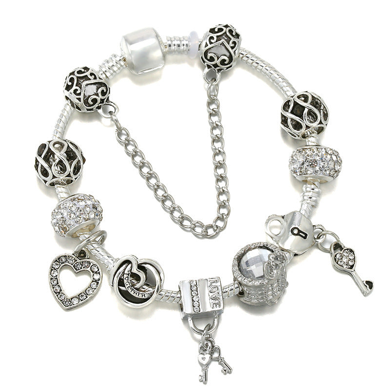 Heart Lock Key Letter Pendant Women's Bracelet