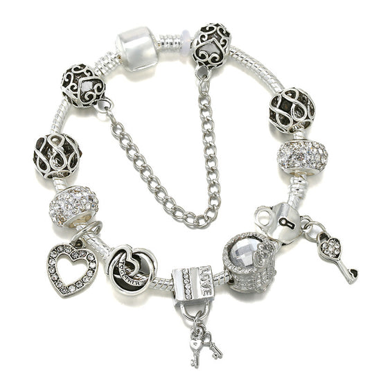 Heart Lock Key Letter Pendant Women's Bracelet