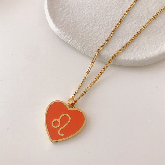 Fantasy Star Twelve Constellation Heart Necklace Titanium Steel