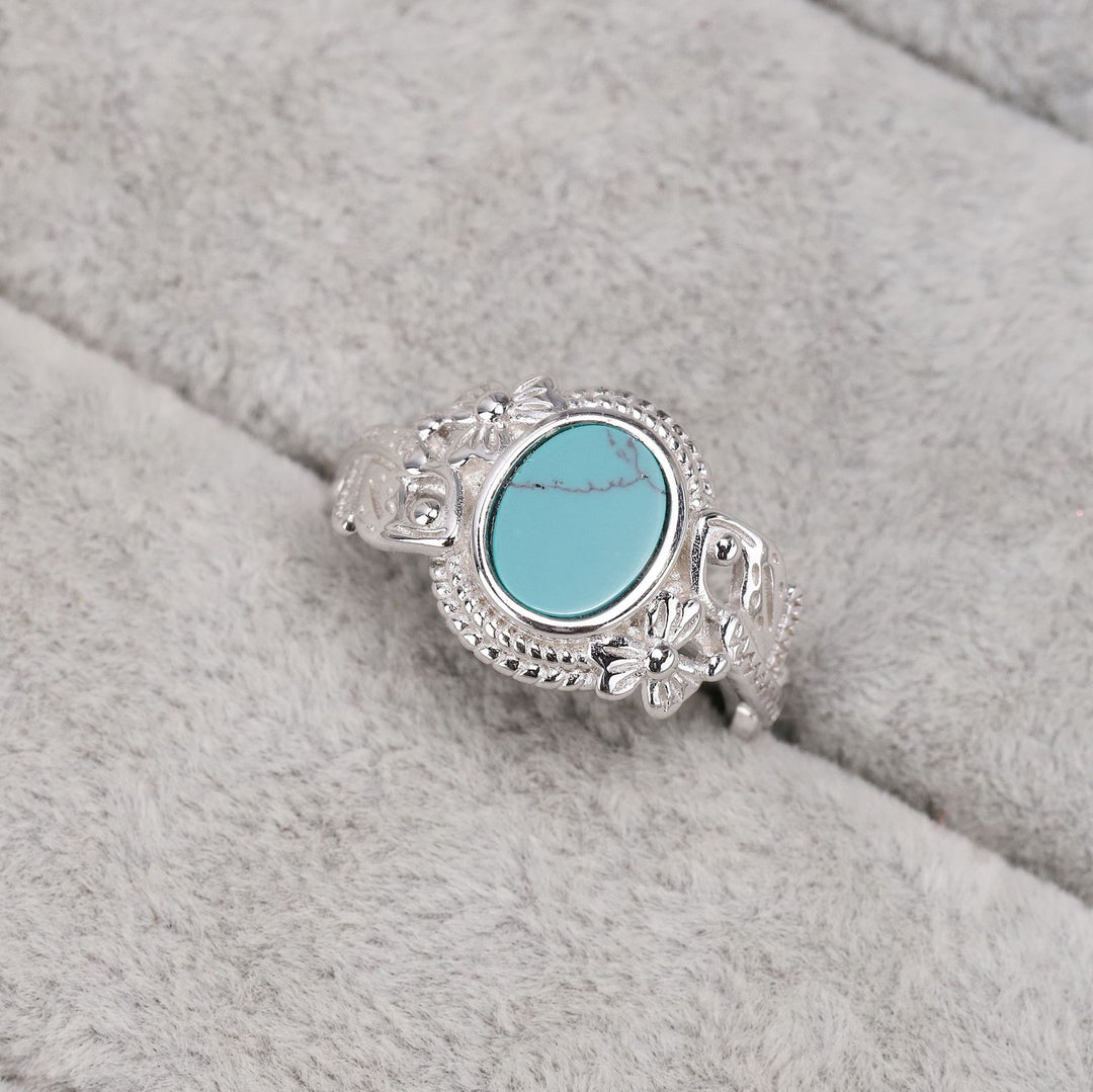 S925 Sterling Silver Vintage Natural Turquoise Ring