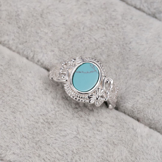 S925 Sterling Silver Vintage Natural Turquoise Ring