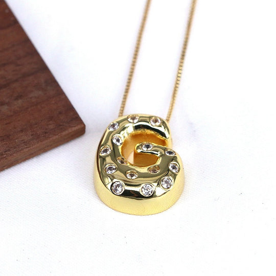 Gold-plated Balloon Bubble Inlaid Zirconium 26 Letter Pendant Necklace