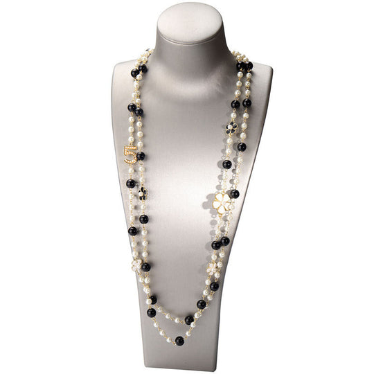 Fashion Long Pendants Layered Camellia Pearl Necklace