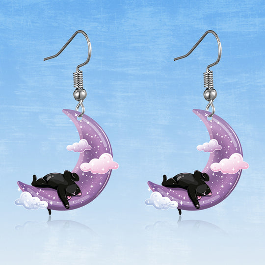 Cute Cartoon Coati Crescent Moon Earrings