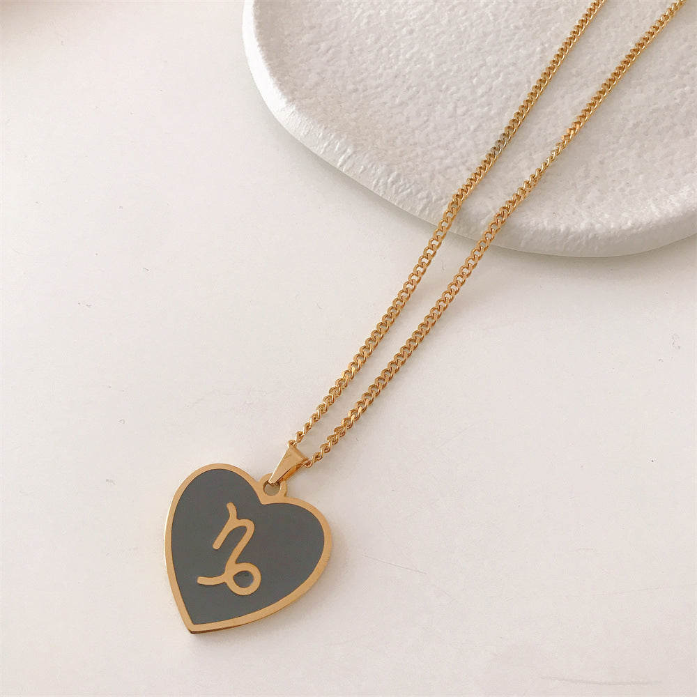 Fantasy Star Twelve Constellation Heart Necklace Titanium Steel