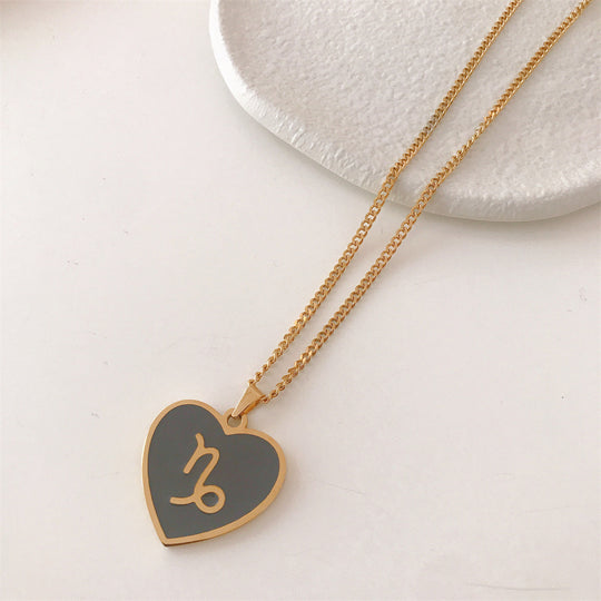 Fantasy Star Twelve Constellation Heart Necklace Titanium Steel