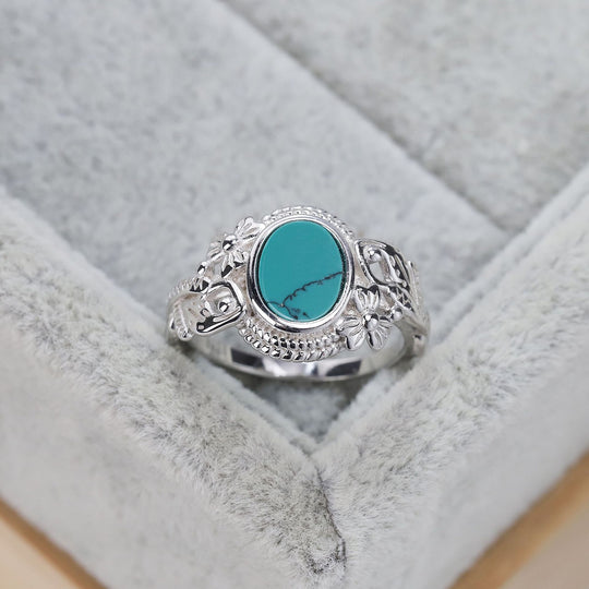 S925 Sterling Silver Vintage Natural Turquoise Ring