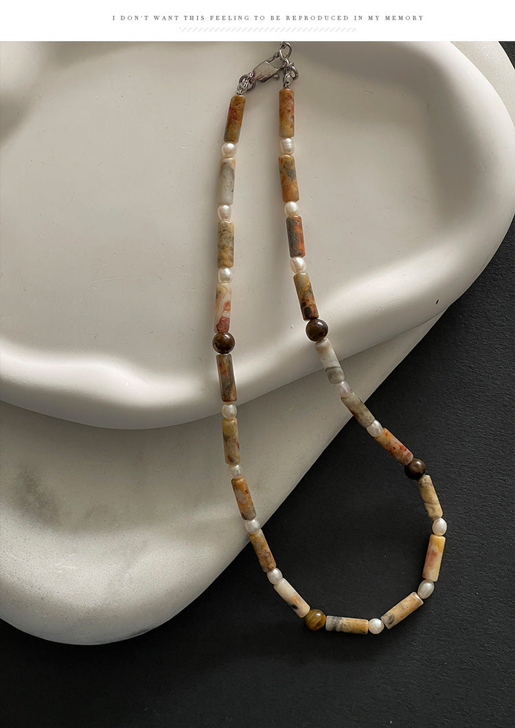 Original Freshwater Pearl Tiger Eye Clavicle Chain Natural Stone Beaded Necklace