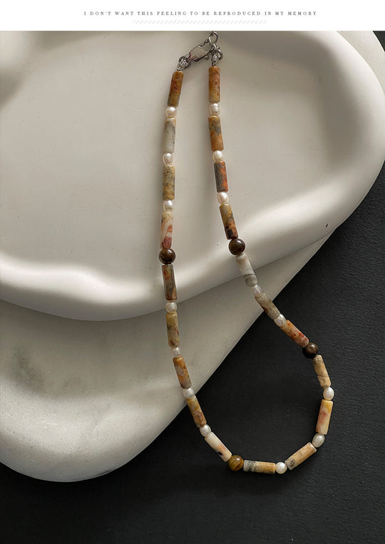 Original Freshwater Pearl Tiger Eye Clavicle Chain Natural Stone Beaded Necklace