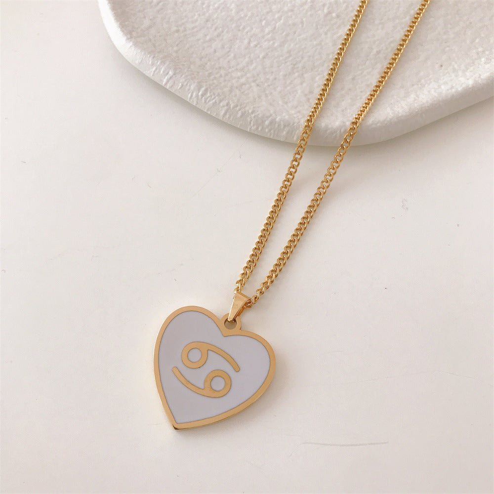 Fantasy Star Twelve Constellation Heart Necklace Titanium Steel