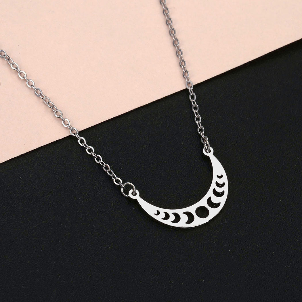 Stainless Steel Sun Moon Necklace Moon Phase Pendant