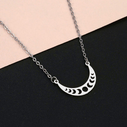 Stainless Steel Sun Moon Necklace Moon Phase Pendant