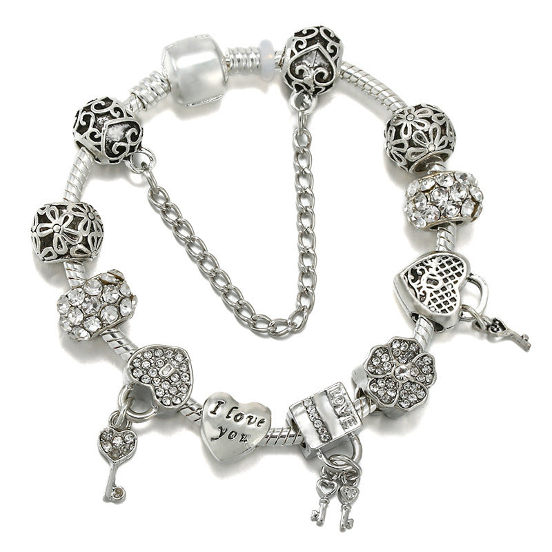 Heart Lock Key Letter Pendant Women's Bracelet