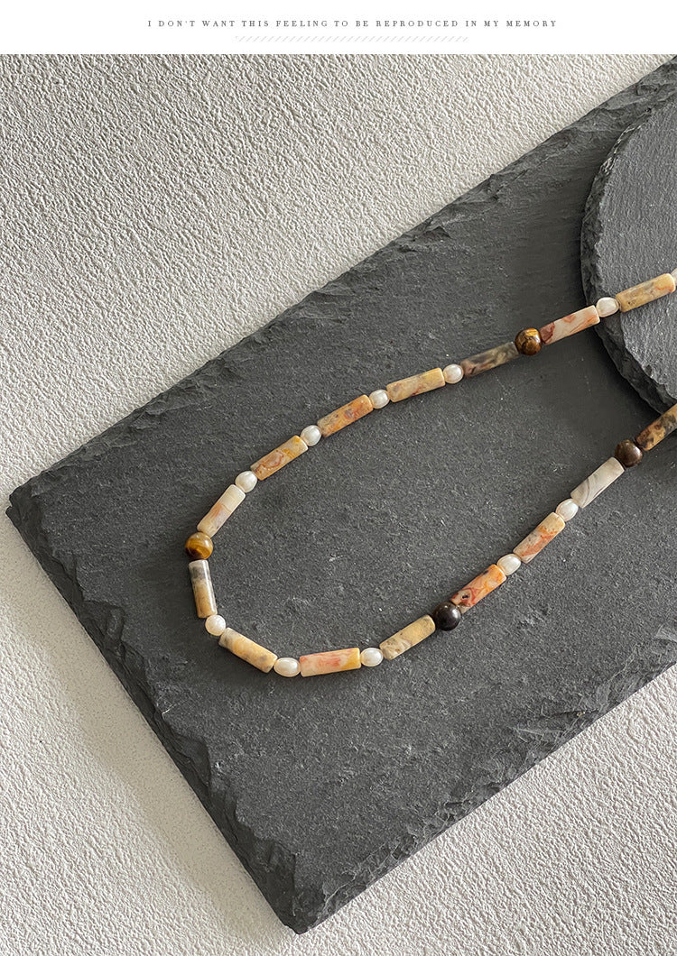 Original Freshwater Pearl Tiger Eye Clavicle Chain Natural Stone Beaded Necklace