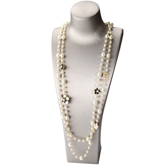 Fashion Long Pendants Layered Camellia Pearl Necklace