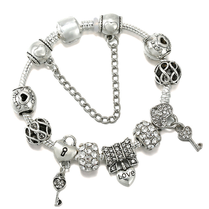 Heart Lock Key Letter Pendant Women's Bracelet