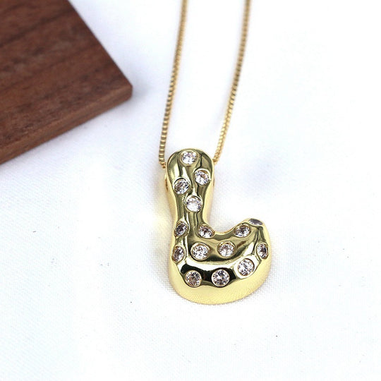 Gold-plated Balloon Bubble Inlaid Zirconium 26 Letter Pendant Necklace