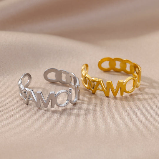 Simple Stainless Steel Ring Geometric Open Adjustable