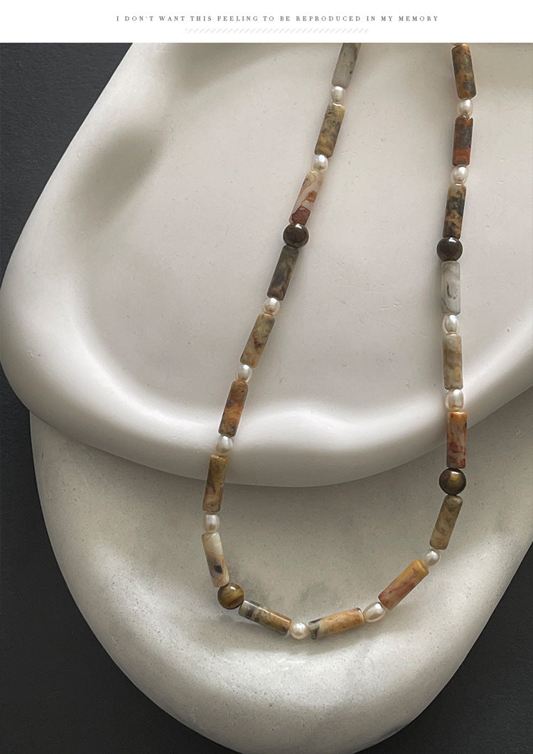 Original Freshwater Pearl Tiger Eye Clavicle Chain Natural Stone Beaded Necklace