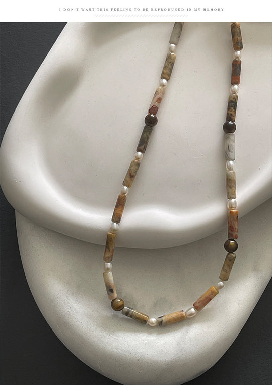 Original Freshwater Pearl Tiger Eye Clavicle Chain Natural Stone Beaded Necklace