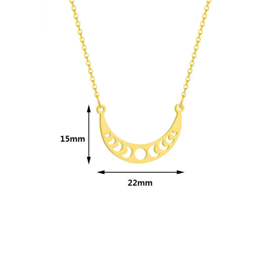 Stainless Steel Sun Moon Necklace Moon Phase Pendant