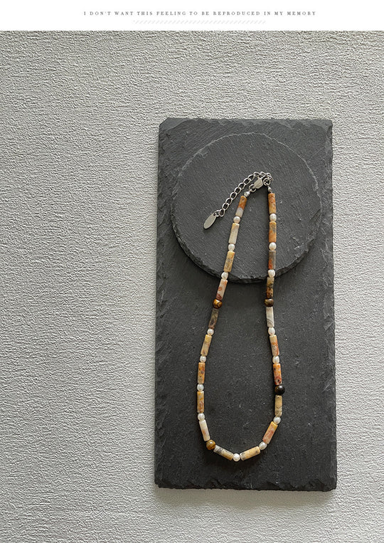 Original Freshwater Pearl Tiger Eye Clavicle Chain Natural Stone Beaded Necklace