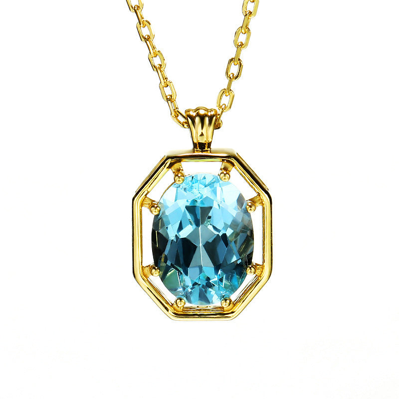 Silver Vintage Sky Blue Topaz Necklace Clavicle Chain Women