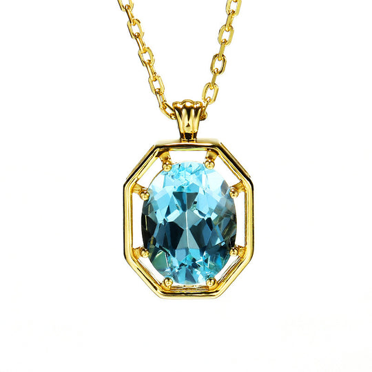 Silver Vintage Sky Blue Topaz Necklace Clavicle Chain Women