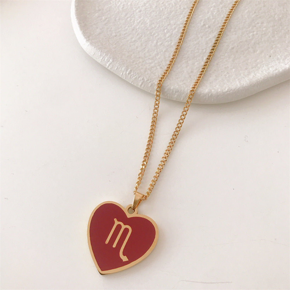 Fantasy Star Twelve Constellation Heart Necklace Titanium Steel