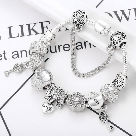 Heart Lock Key Letter Pendant Women's Bracelet
