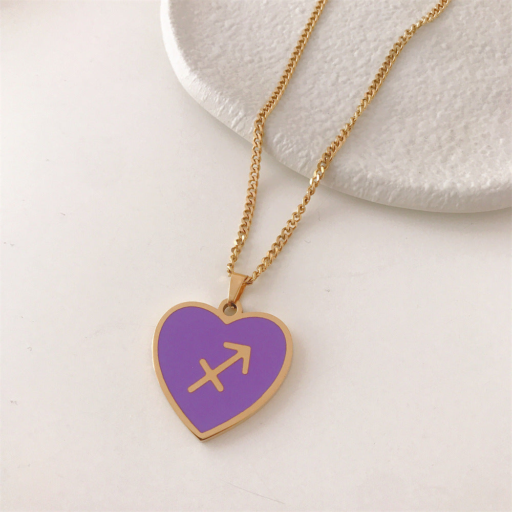Fantasy Star Twelve Constellation Heart Necklace Titanium Steel